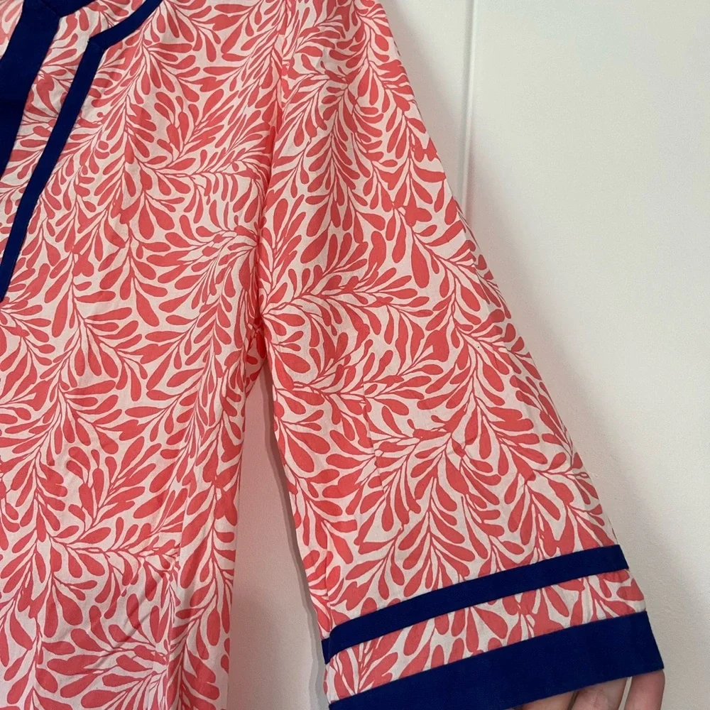 J. Crew Coral and Navy Leaf Tunic
